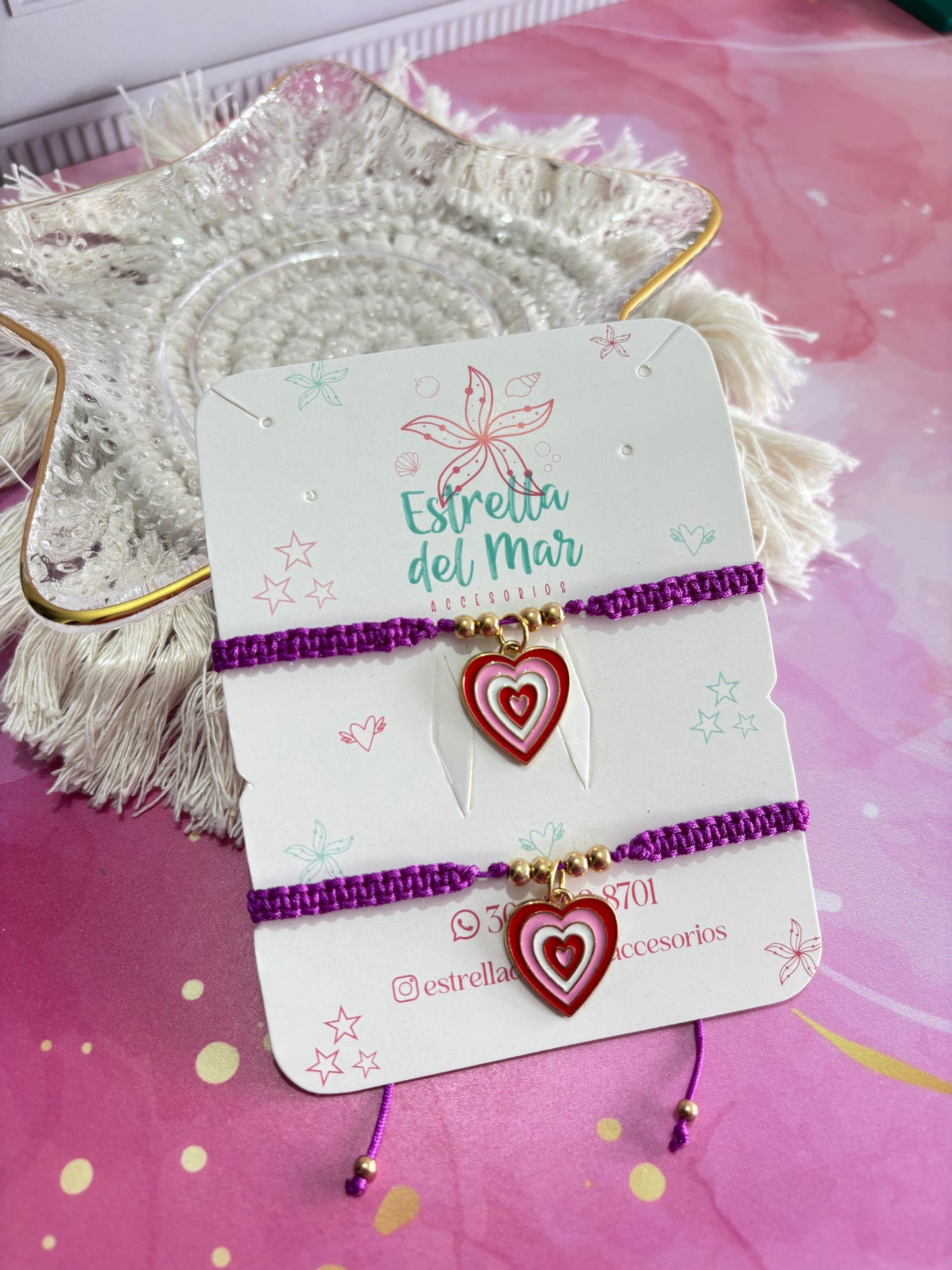 Pulsera Hilo Corazón Morada