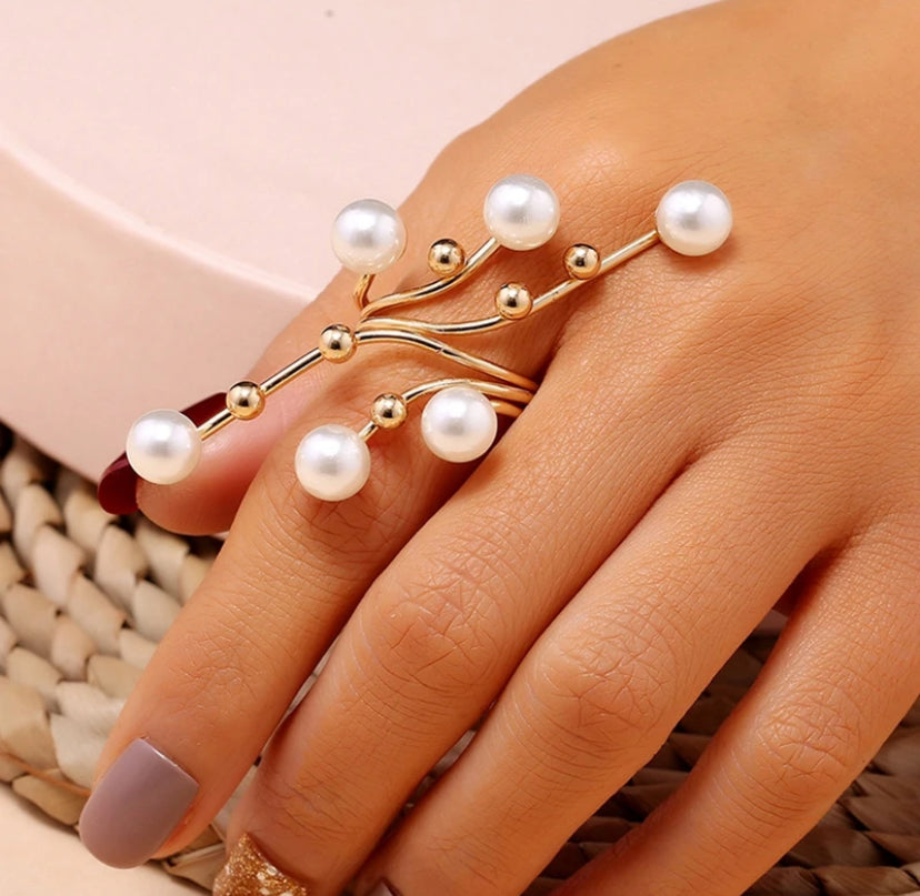 Anillo Perlas Balines Dorado