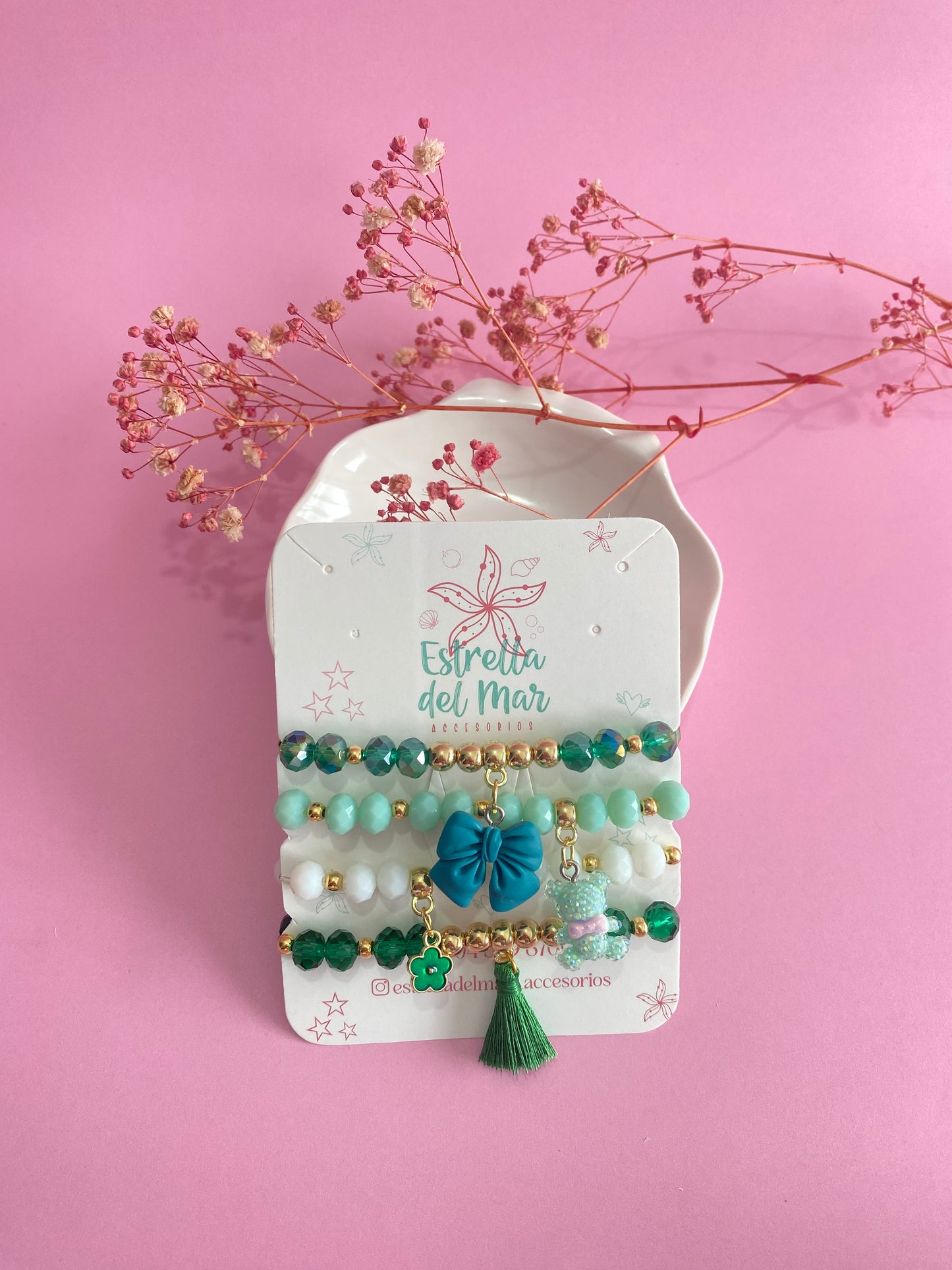 Set X4 Pulseras Verde Lazo