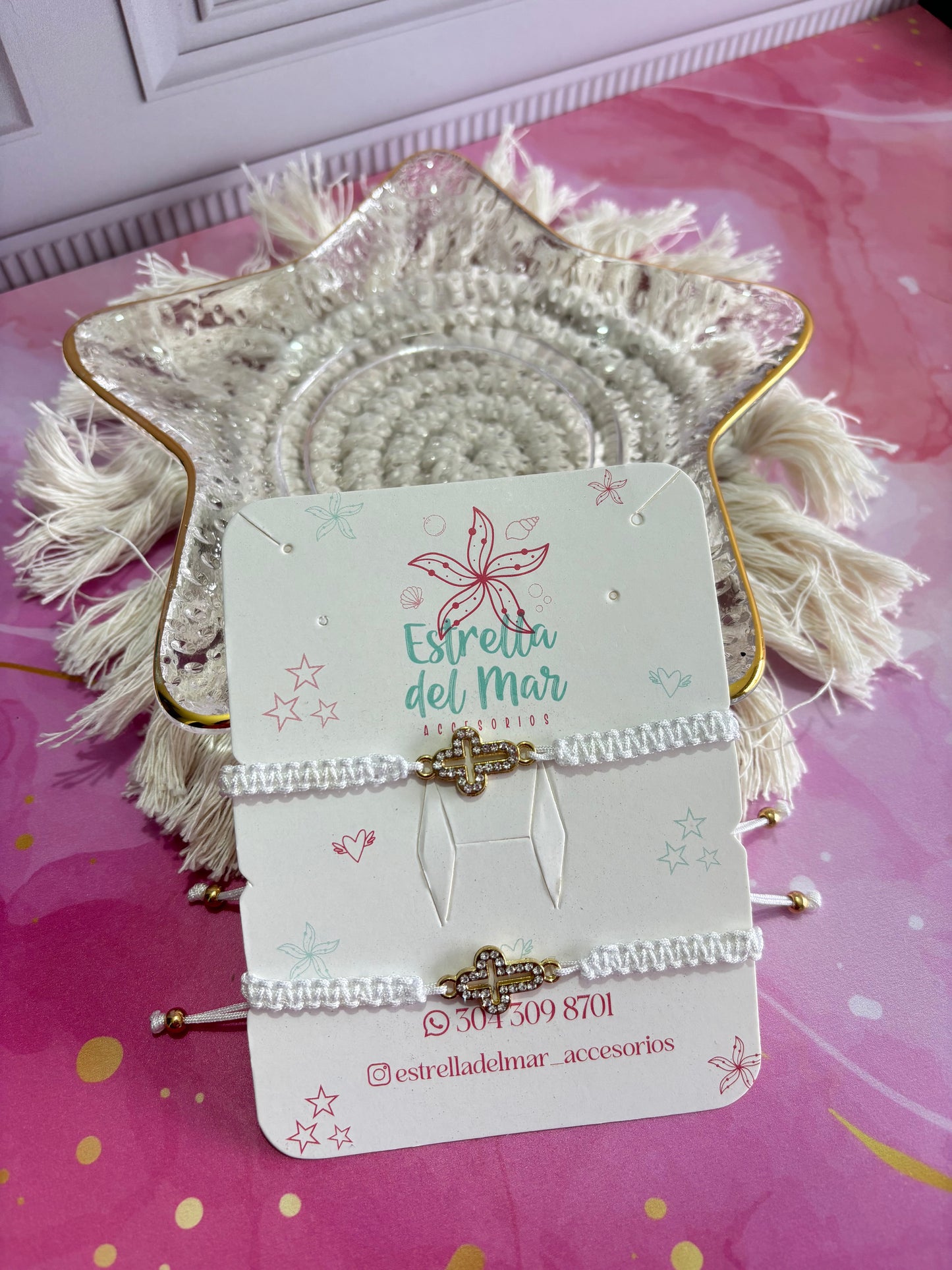 Pulsera Hilo Cruz Blanca