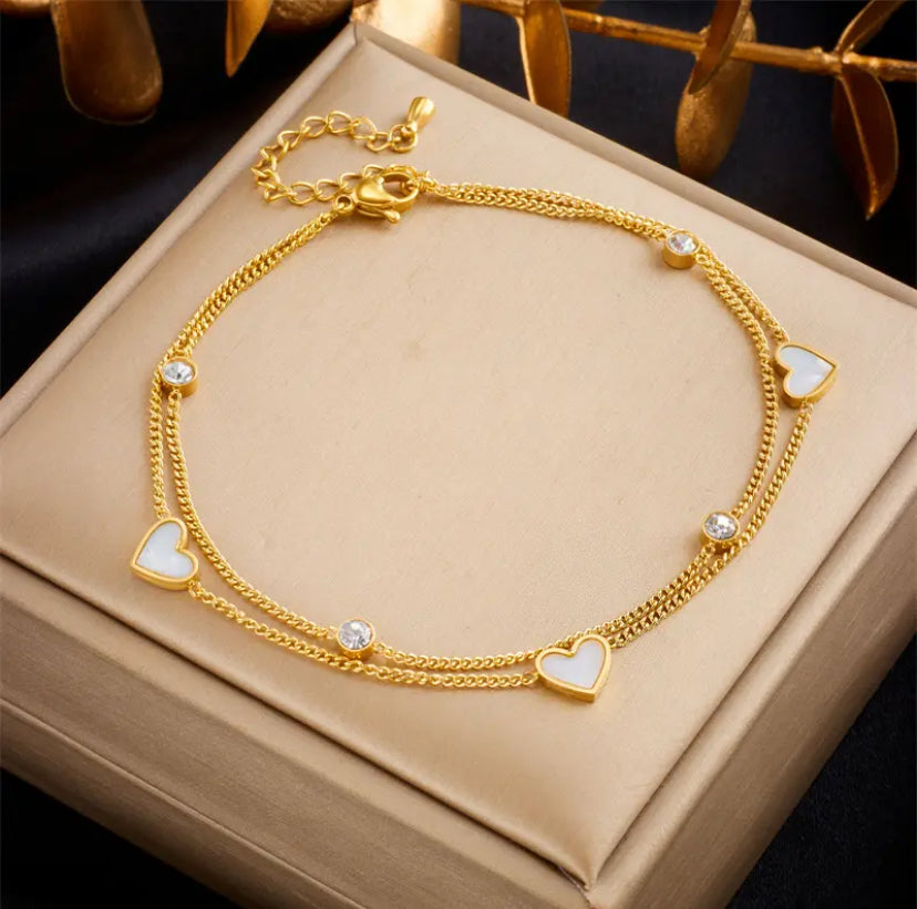 Tobillera Dúo Corazones Blancos Uhlalá