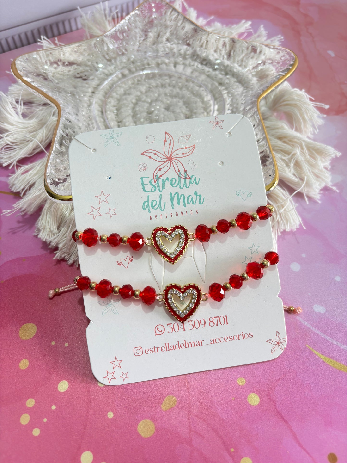 Pulsera Hilo Corazón Rojo