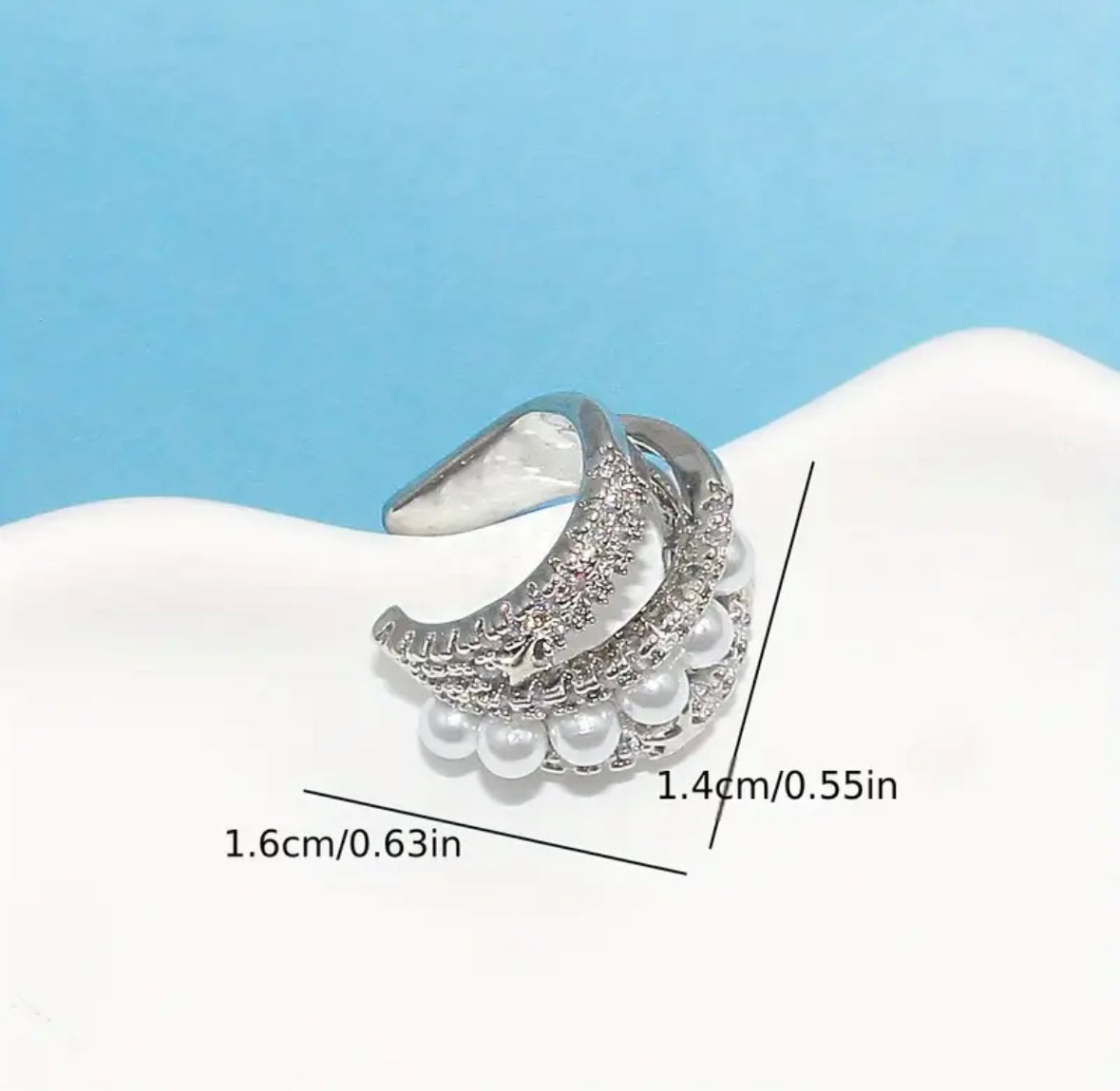 Earcuff Plateado Perlas Circones