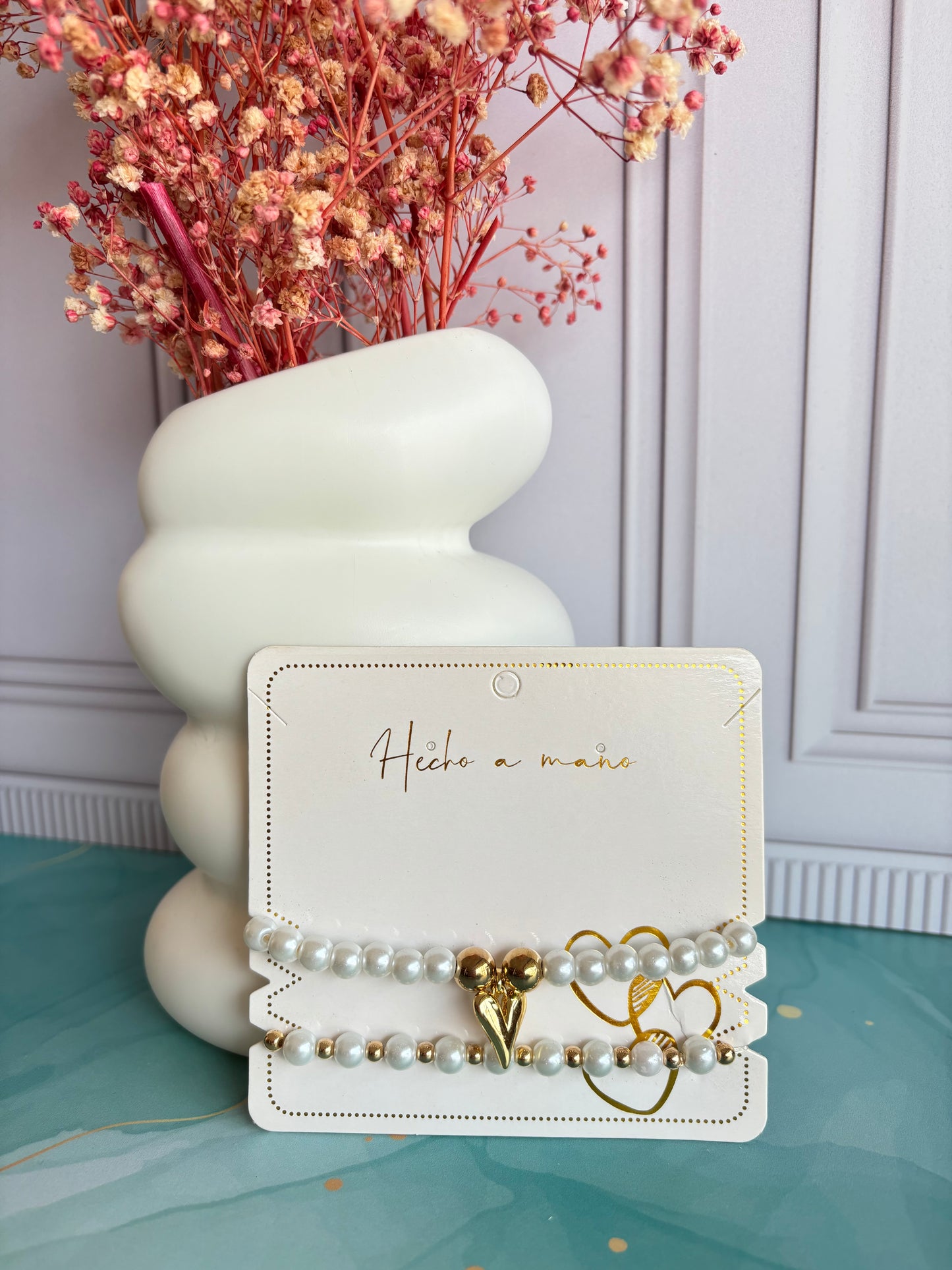 Pulsera Set x2 Perlas Corazón