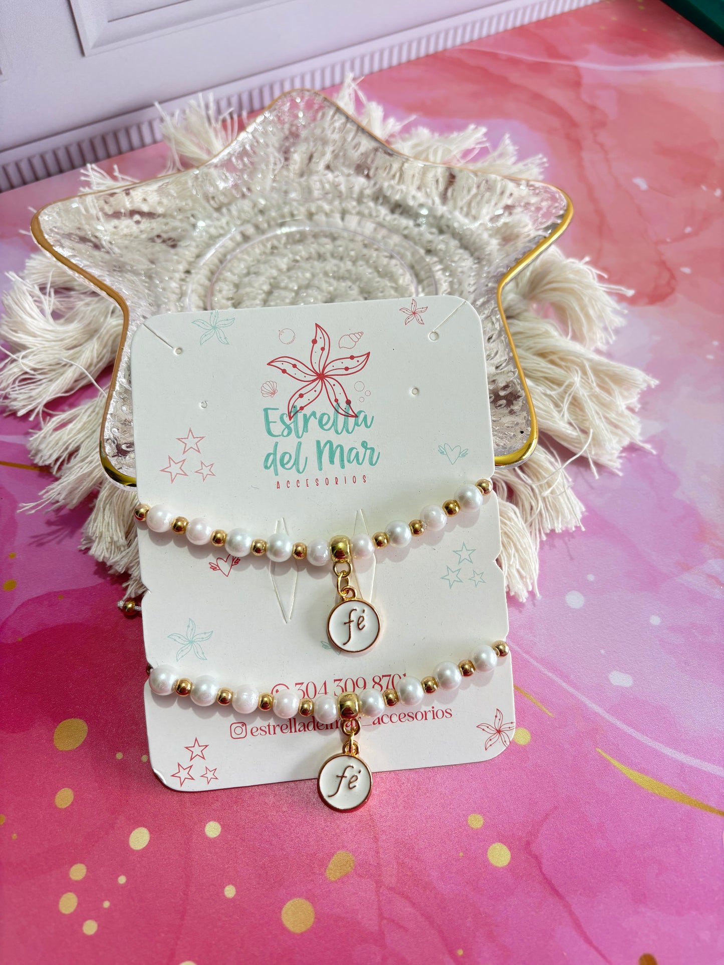 Pulsera Hilo Perlas Fé