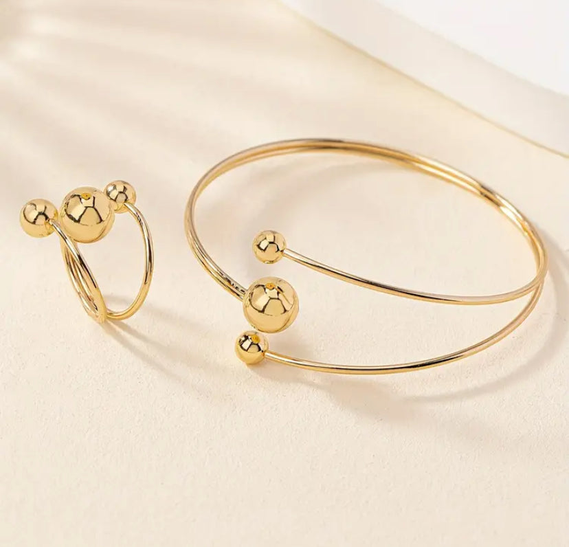 Combo Pulsera y Anillo Trío Balines Dorados Uhlalá