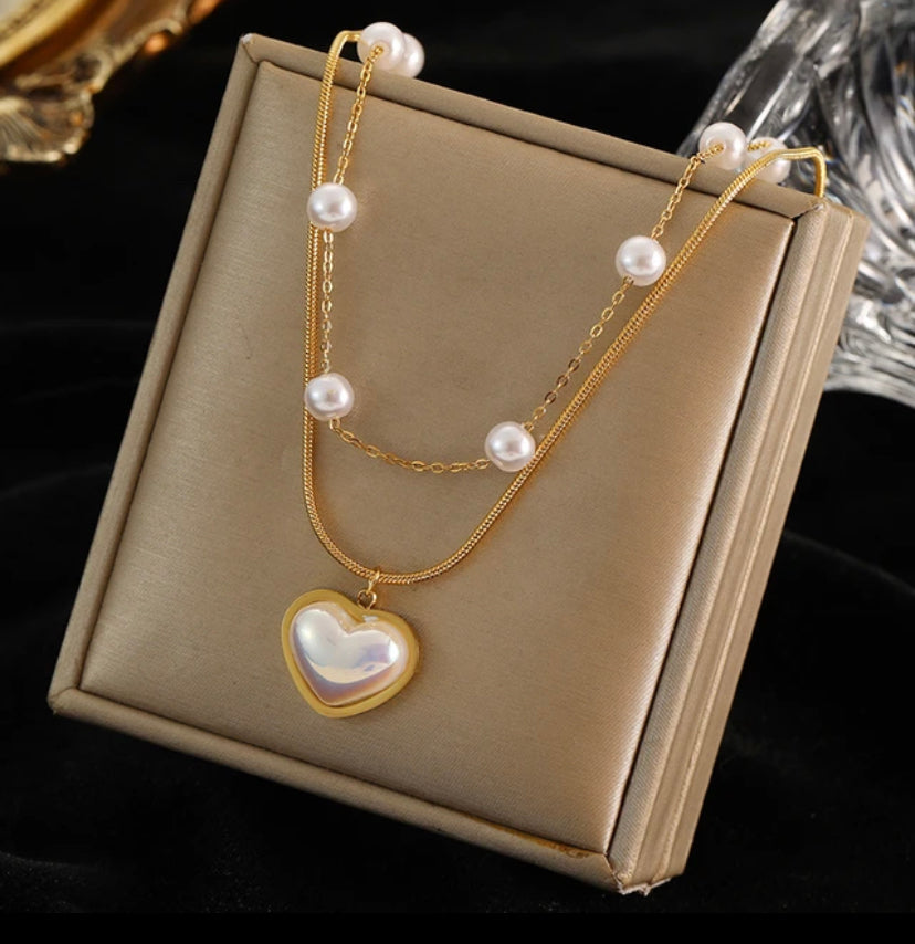 Collar Dúo Perlas Corazón Vida