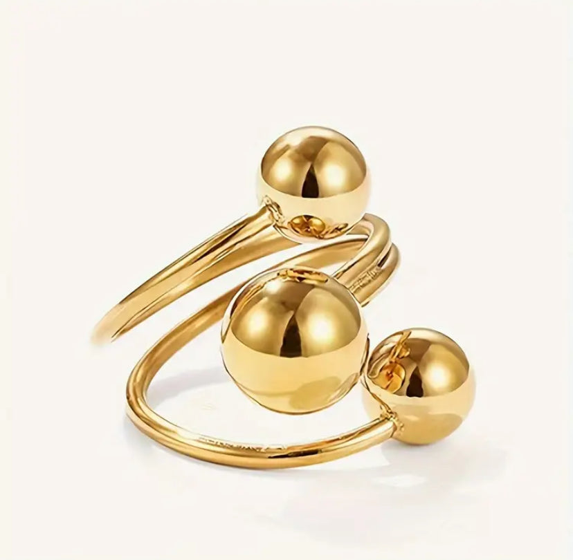 Anillo Trío Balines Dorado Chunky