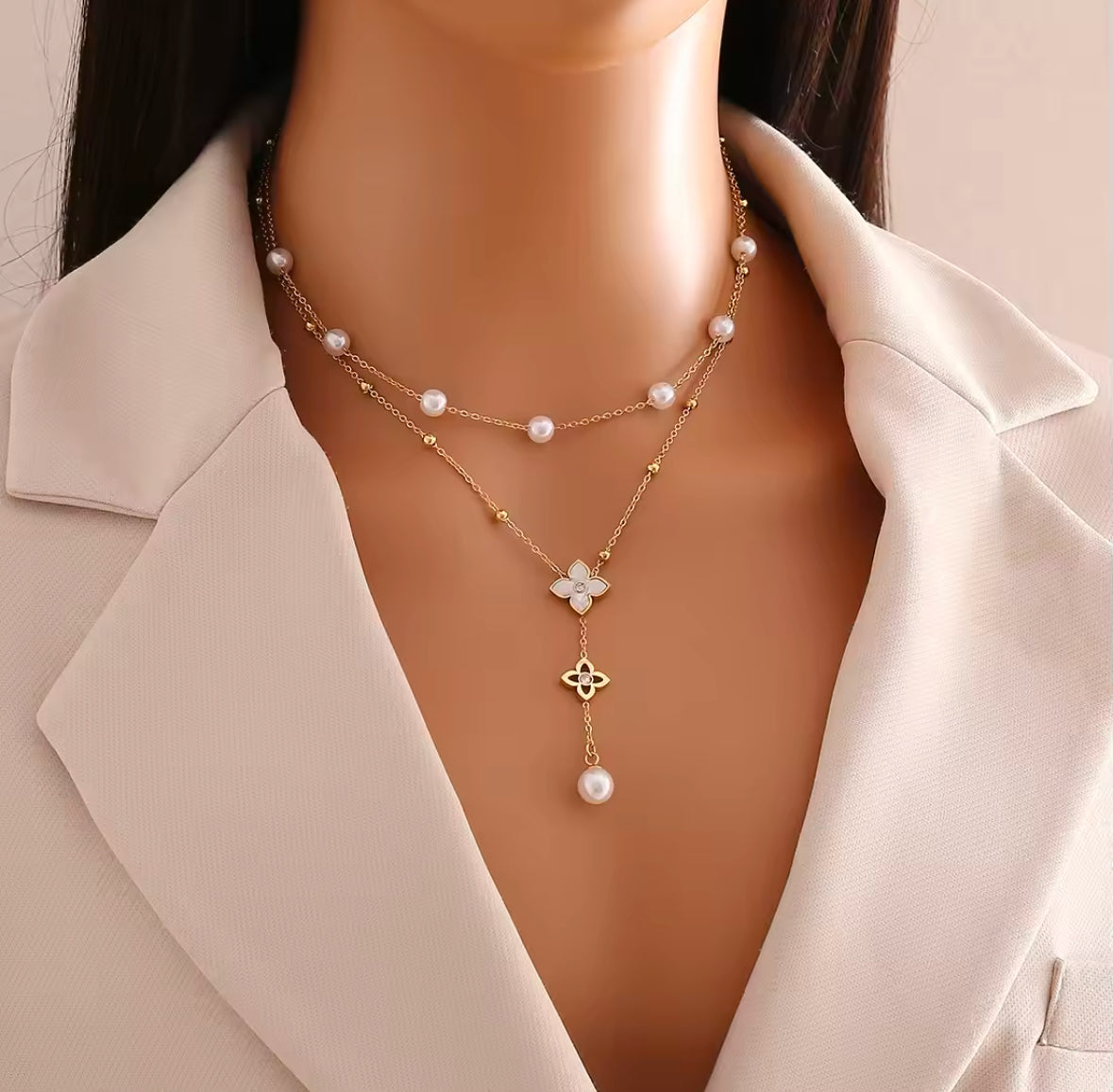 Collar Dúo Trébol Blanco