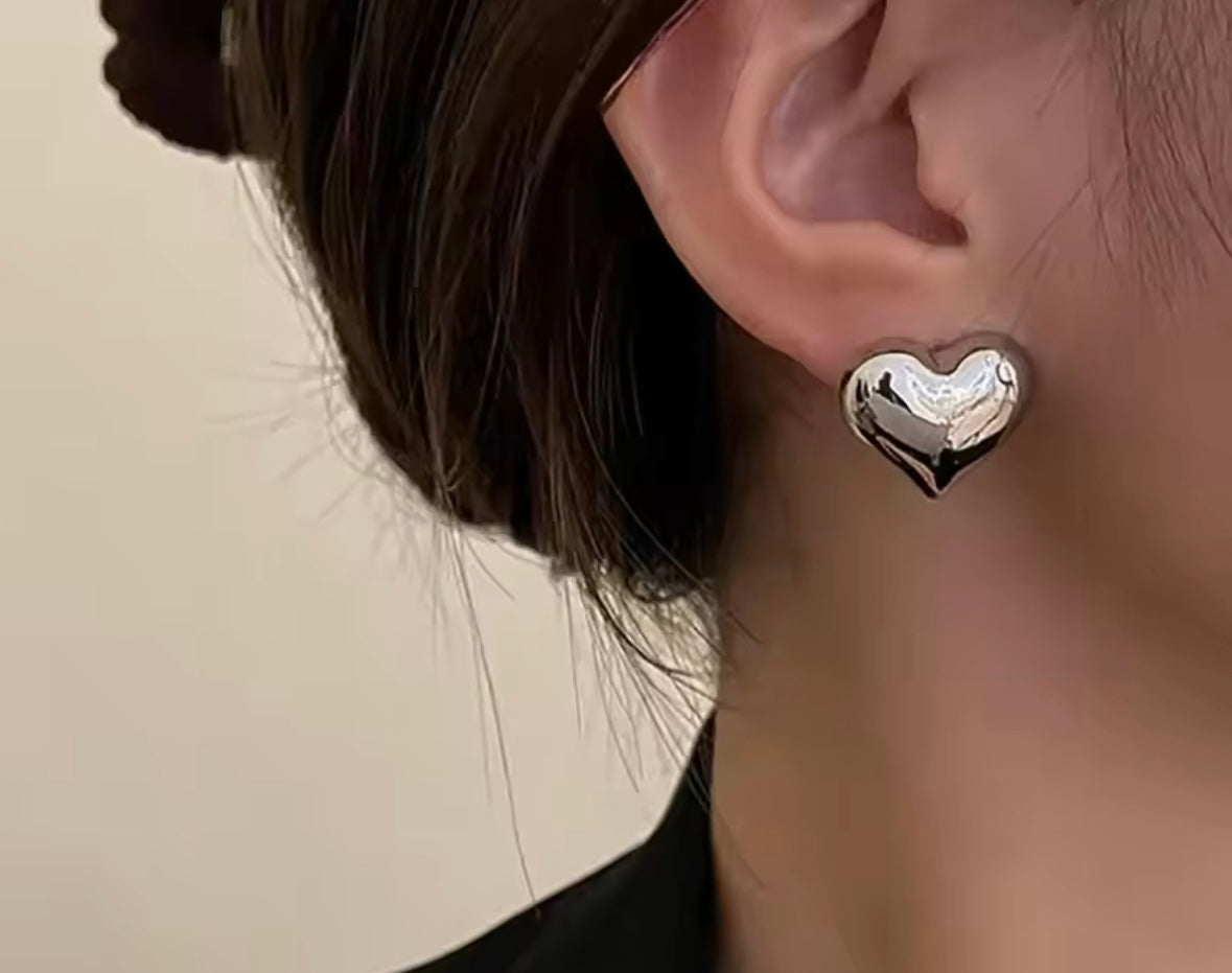 Aretes Topos Corazón Plateado