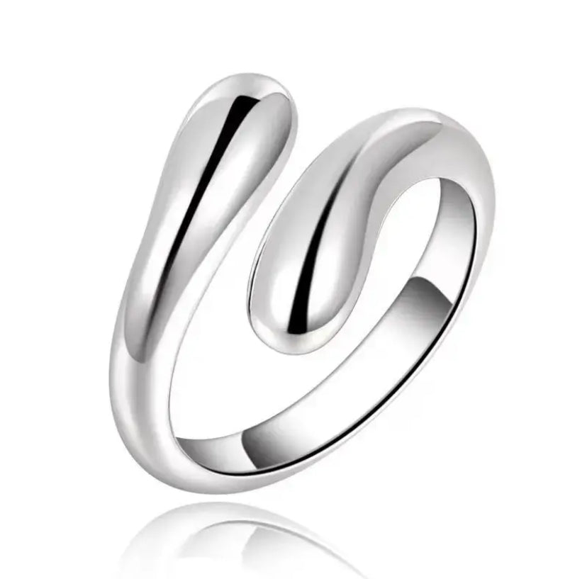 Combo Gota Plateado con Anillo Chunky