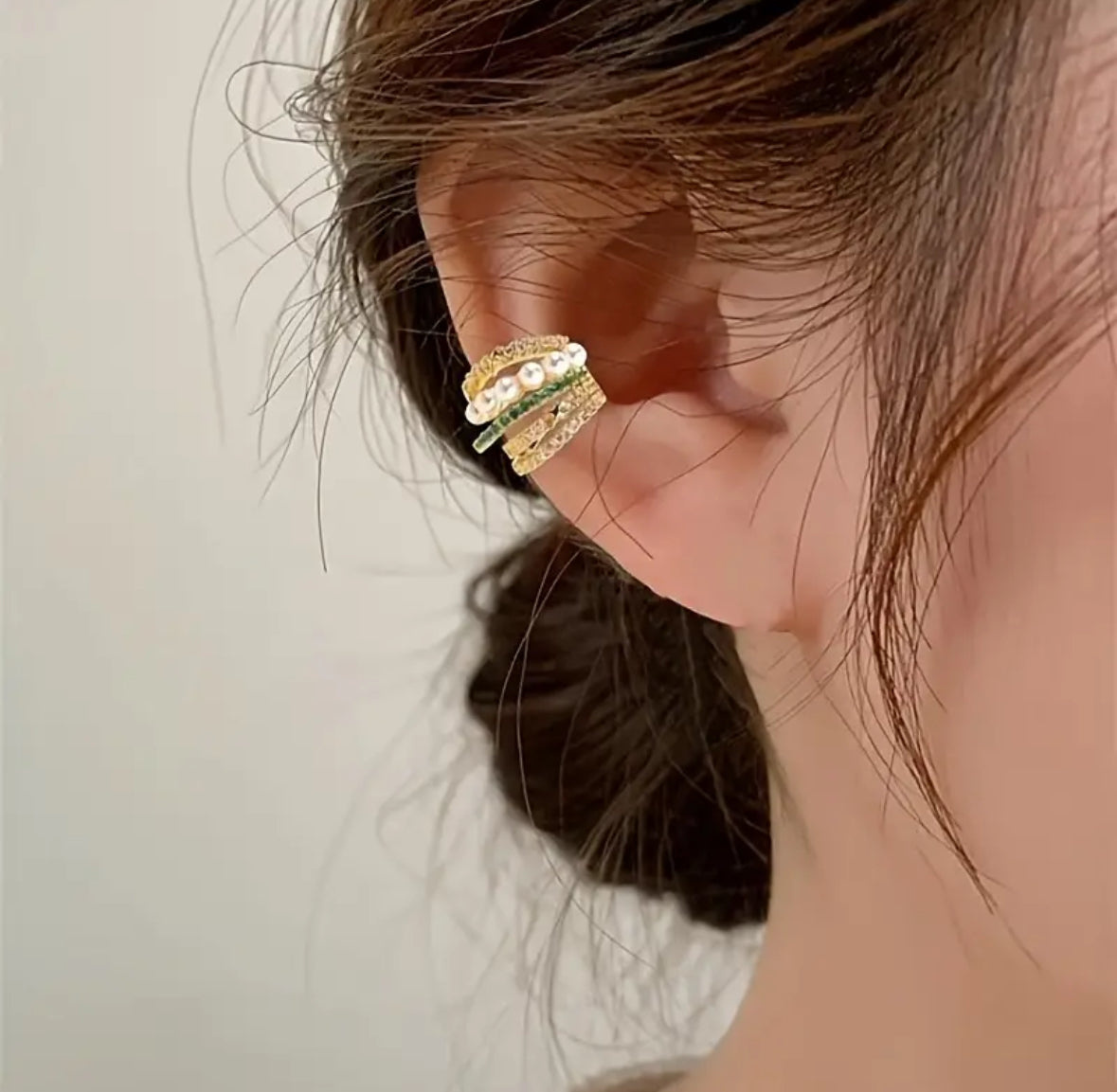 Earcuff Perlas Circones Esmeralda Tutti
