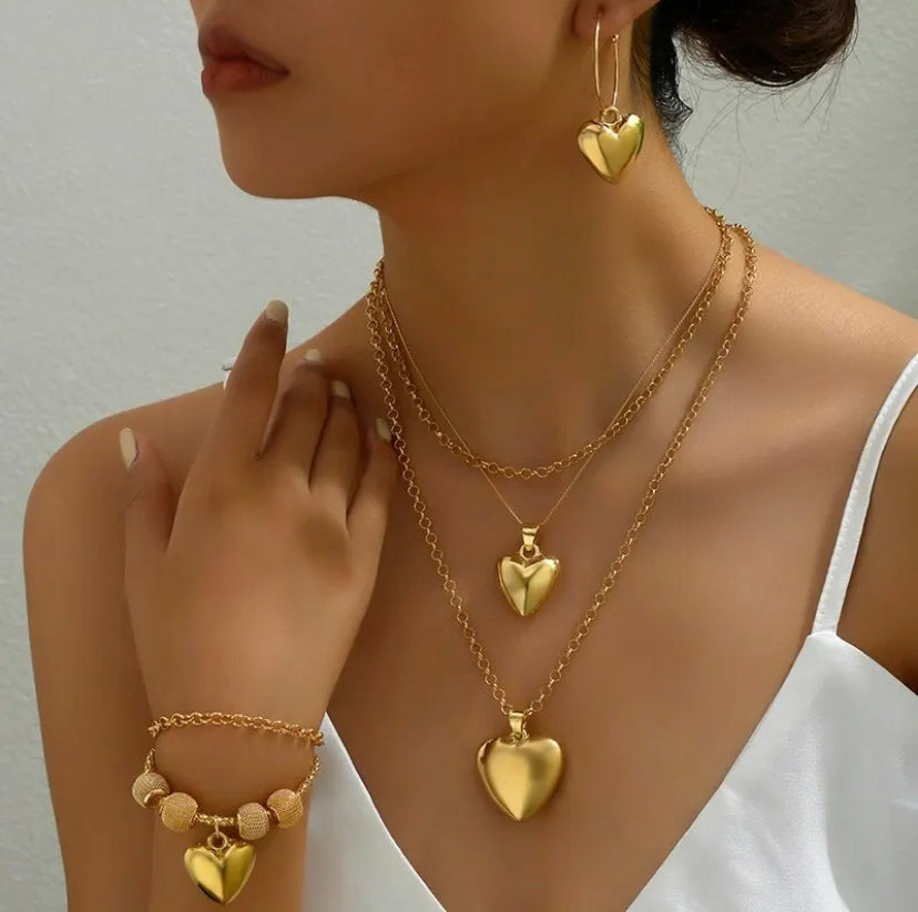 Combo Collar Trío Corazones Amor
