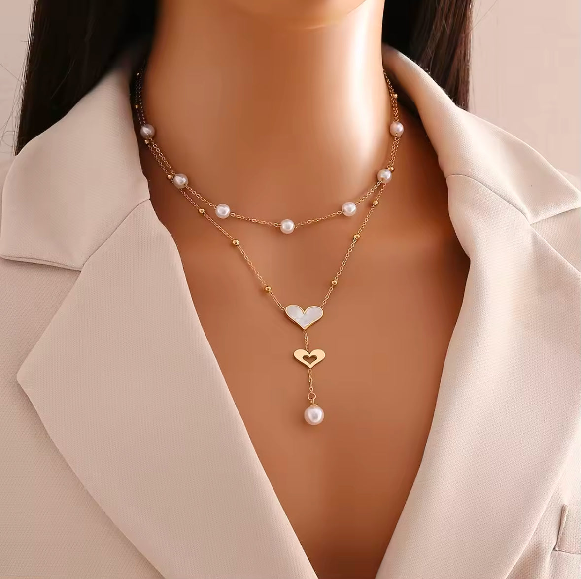Collar Dúo Corazón Perlas Amor