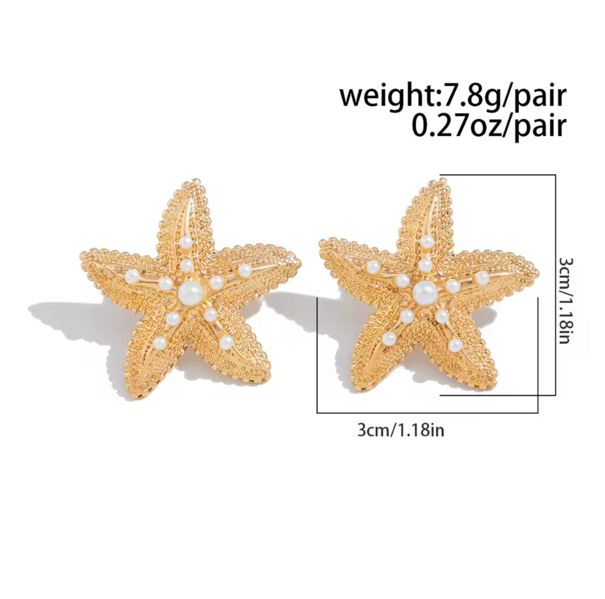 Aretes Estrella de Mar Dorada Perlas