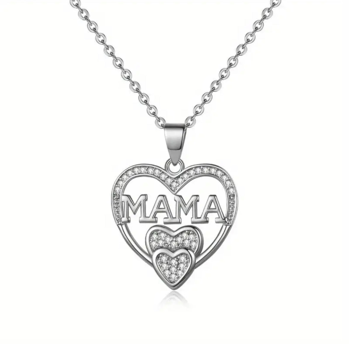 Collar Mamá Corazones Plateado