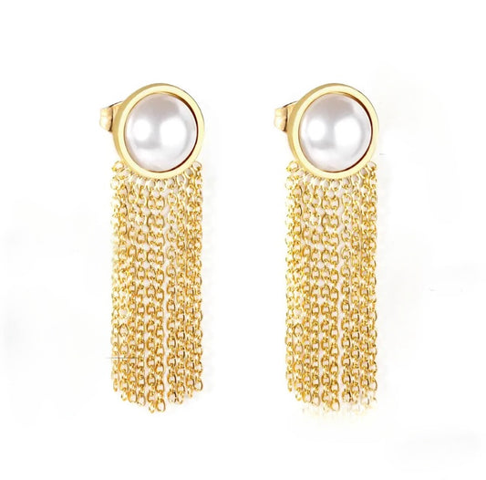 Aretes Largos Cadenas Perlas Chunky