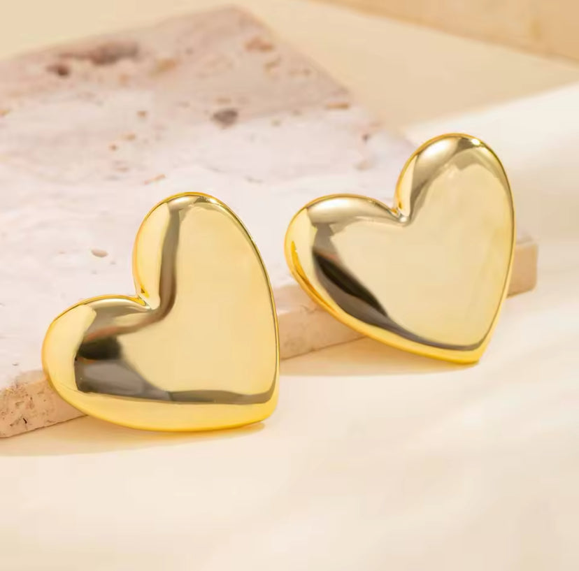 Aretes Topos Corazón Dorado Grande