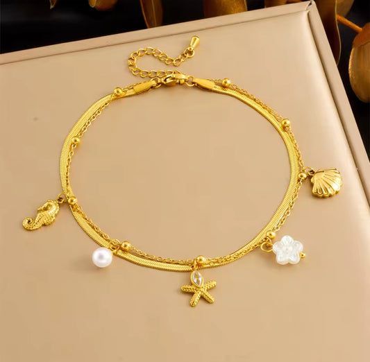 Tobillera Dúo Marina Flor Blanca