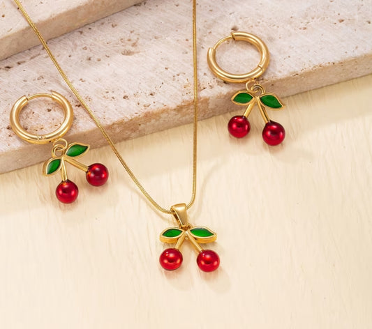 Combo Cereza Collar Candongas