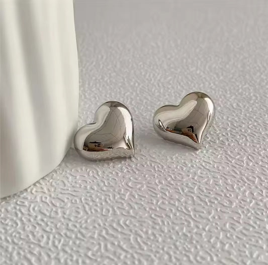 Aretes Topos Corazón Plateado