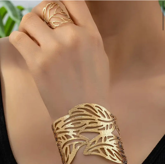 Combo Brazalete con Anillo Hojas