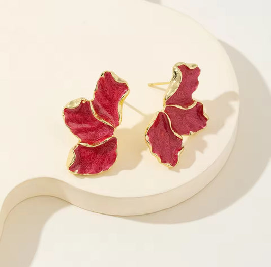 Aretes Medio Pétalo Rojo