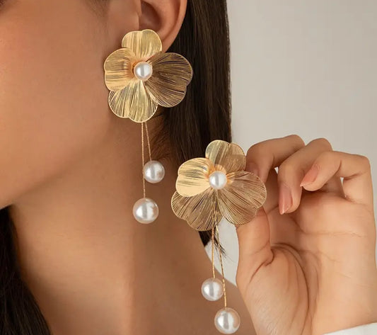 Aretes Flor Perlas